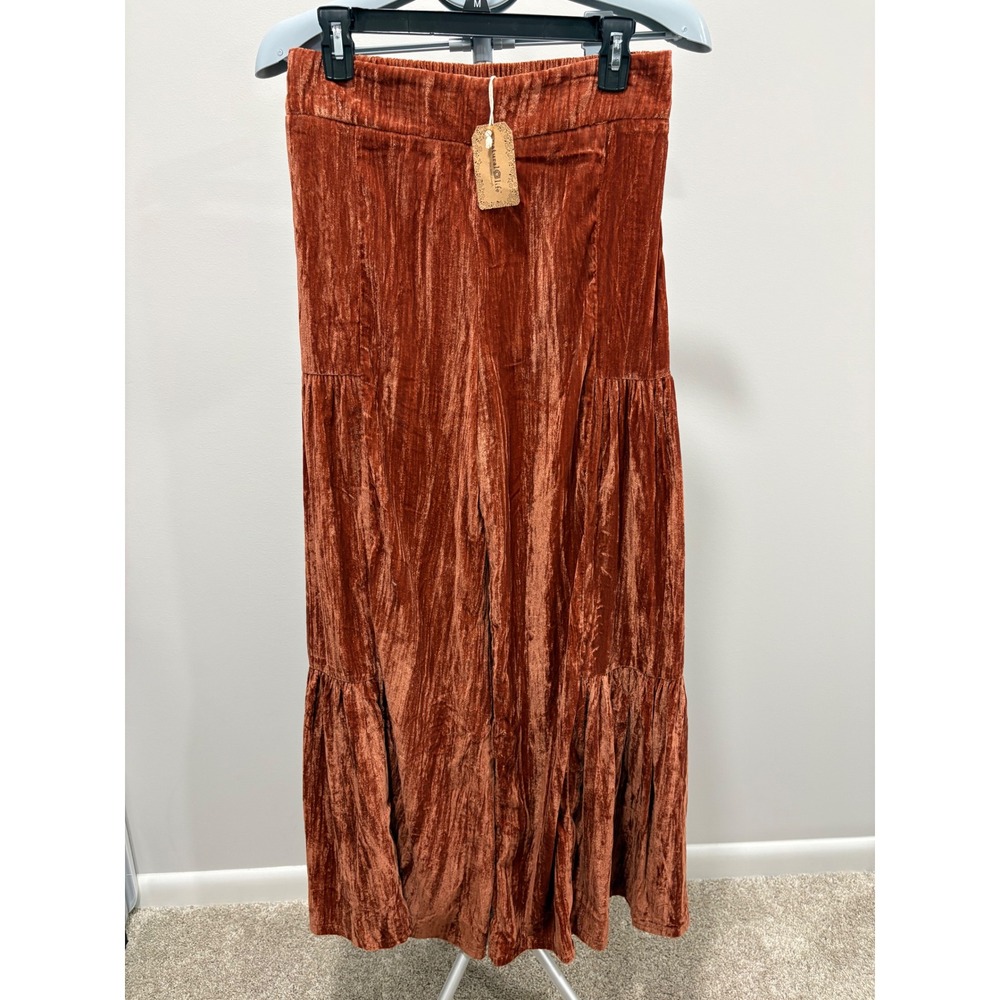 NWT Natural Life Velvet Palazzo Tiered Pants Rust Cinnamon Orange Medium
